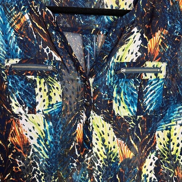 Ariat Tunic Top Blouse 3/4 Sleeve Abstract Colorful Sheer Western Cowgirl MEDIUM - Picture 4 of 6